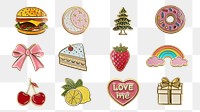 PNG lifestyle enamel pin badge element set, transparent background