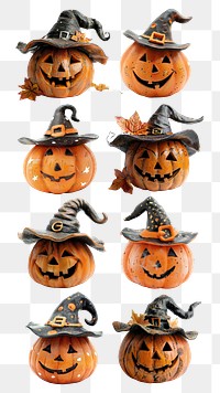 PNG Halloween witch pumpkin design element set, transparent background