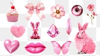 PNG pink aesthetic  design element set, transparent background