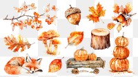 PNG watercolor autumn  design element set, transparent background