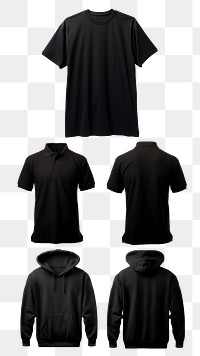 PNG black shirt design element set, transparent background