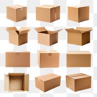 PNG cardboard parcel box design element set, transparent background