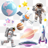 PNG 3d galaxy design element set, transparent background