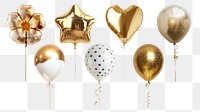 PNG white and gold party balloon design element set, transparent background