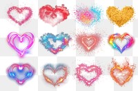 PNG heart overlay effect design element set, transparent background