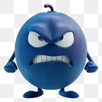 Angry animated blue fruit character