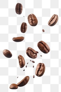 PNG Floating roasted coffee beans isolated