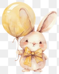 PNG Cute bunny holding yellow balloon