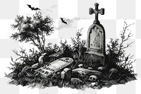 PNG  Spooky graveyard scene illustration