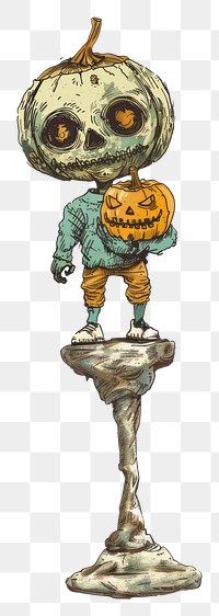 PNG  Spooky pumpkin-headed character illustration