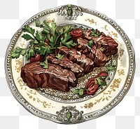 PNG Delicious steak on ornate plate