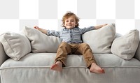 PNG Happy child relaxing on sofa