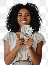 PNG  Happy woman holding cash