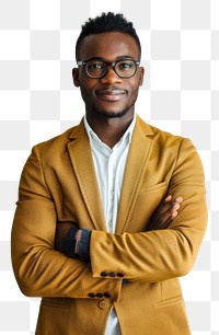 PNG  Confident man in mustard blazer