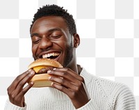 PNG Man eating hamburger biting person human.