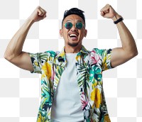 PNG  Excited man in tropical shirt