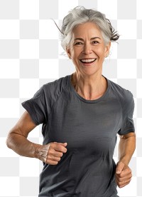 PNG Senior woman running person smile photo.