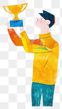 PNG Colorful illustration holding golden trophy