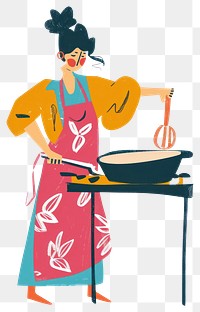 PNG Woman cooking colorful illustration