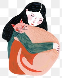 PNG Woman hugging orange cat