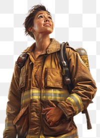 PNG Firefighter woman proudly standing clothing apparel jacket.