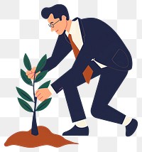 PNG Businessman planting tree illustration