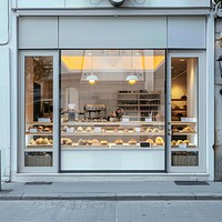 PNG bakery window display mockup, transparent design