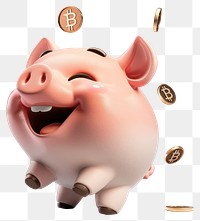 PNG Happy piggy bank with bitcoins