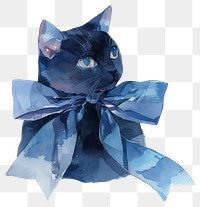 PNG  Watercolor cat with blue bow