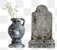 PNG Vintage vase and weathered tombstone