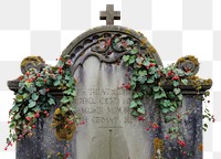 PNG Historic gravestone with lush ivy