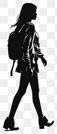 PNG Student girl silhouette walking bag.