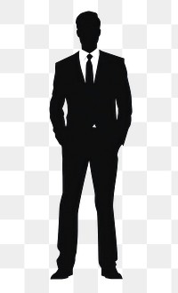 PNG Black and white silhouettes graphic vector of *business man standing*, front view, simple, isolated on white background --ar 2:3 --v 5.2