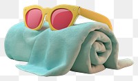 Stylish sunglasses on beach towel