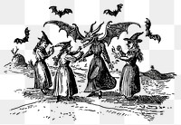 PNG  Vintage witches with dragon creature