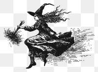 PNG  Vintage witch flying broomstick illustration