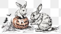 PNG  Rabbits carving Halloween pumpkin