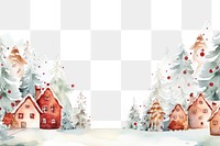 PNG Winter village watercolor scene border, transparent background