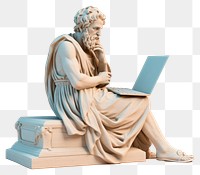 PNG Ancient philosopher using laptop, transparent background