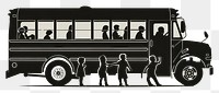 PNG Children boarding school bus silhouette