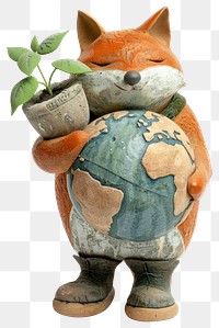 PNG Fox holding globe plant sculpture