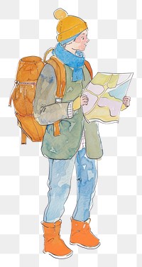 PNG Traveler reading map outdoors illustration