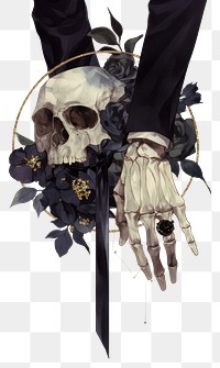 PNG  Skull, skeleton hand, dark roses