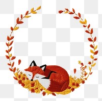 PNG Fox embroidery autumn leaves