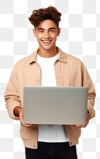 PNG Smiling young man holding laptop