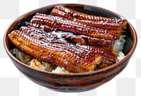 PNG Japanese bowl of eel with rice produce food meat.