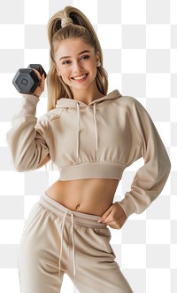 PNG Fitness model holding dumbbell smiling