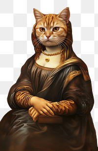 Cat costumes wearing Mona Lisa painting portrait animal.