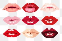 PNG vector aesthetic illustration of a lipstick kiss  element set, transparent background