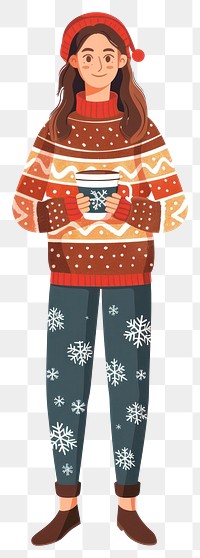 PNG Cozy winter outfit with coffee